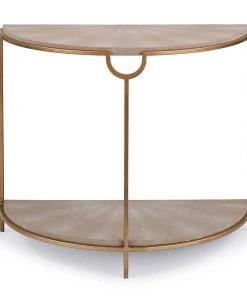 Regina Andrew Vogue Shagreen Demilune Console (Ivory Grey And Brass) LIVING ROOM